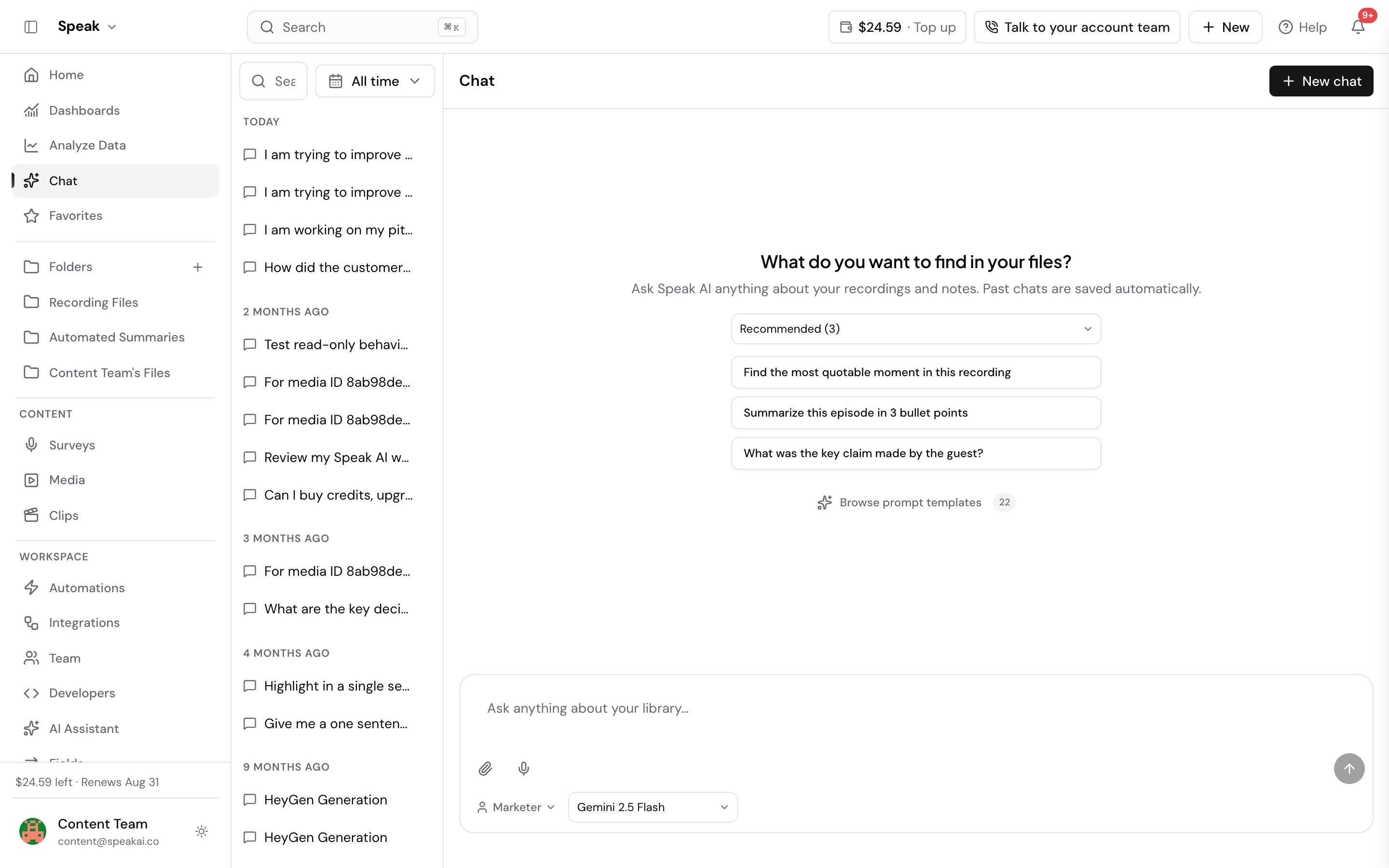 Your AI Chat history, with every past conversation listed