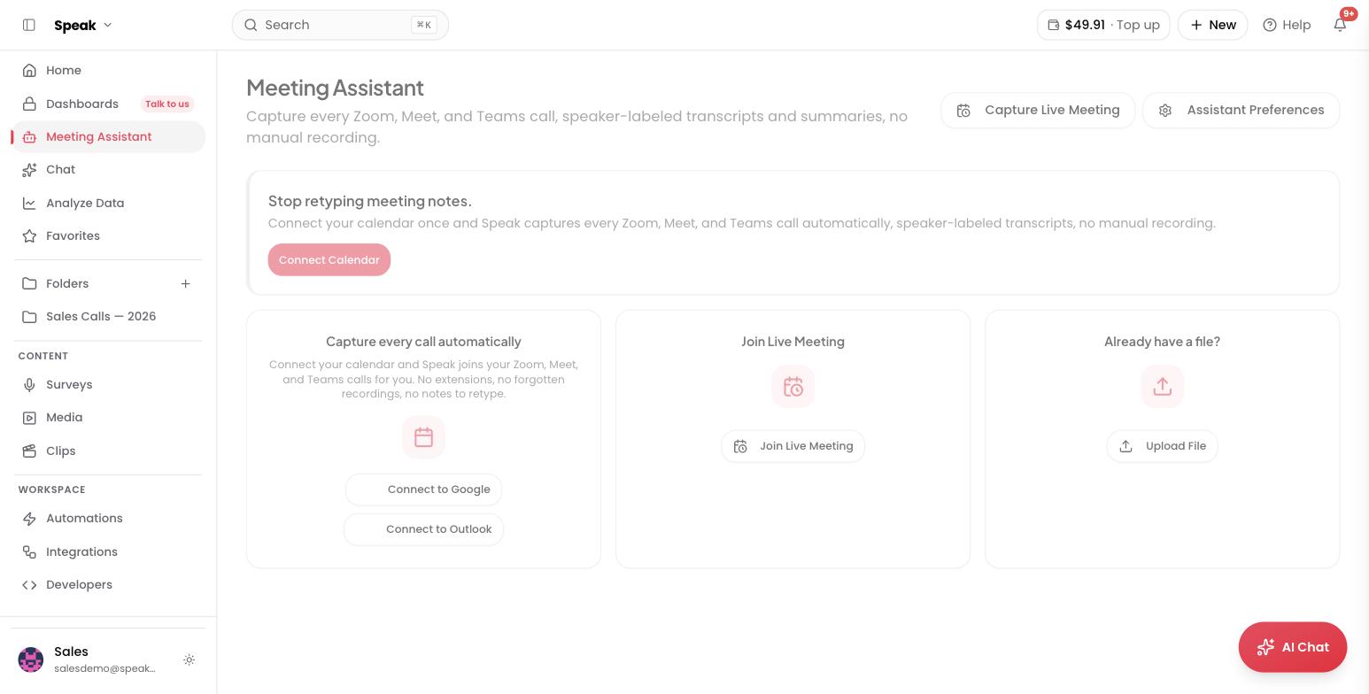 Meeting Assistant with Connect to Google and Connect to Outlook