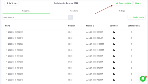 Explore insights button on recorder submissions