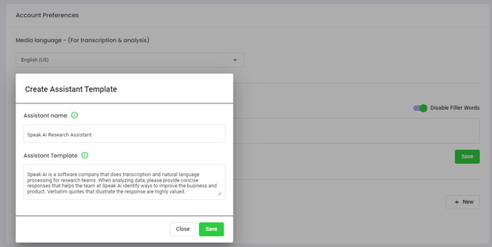 Custom assistant templates