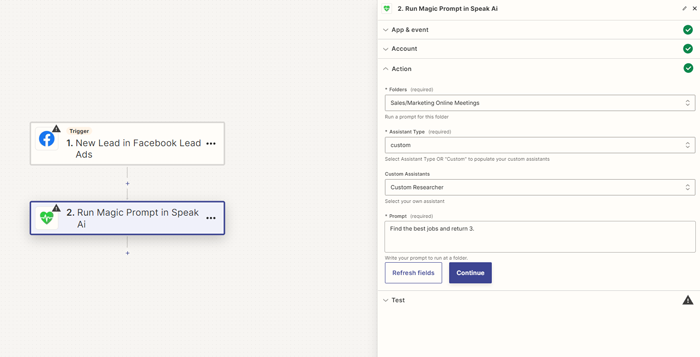 Run Magic Prompts action in Zapier