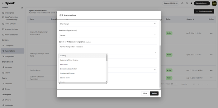 Map automations to fields