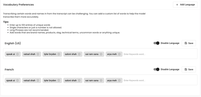 Custom vocabularies