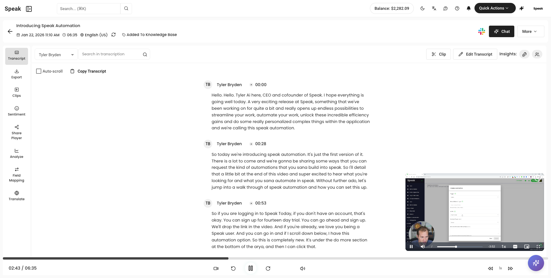 Transcript view upgrades
