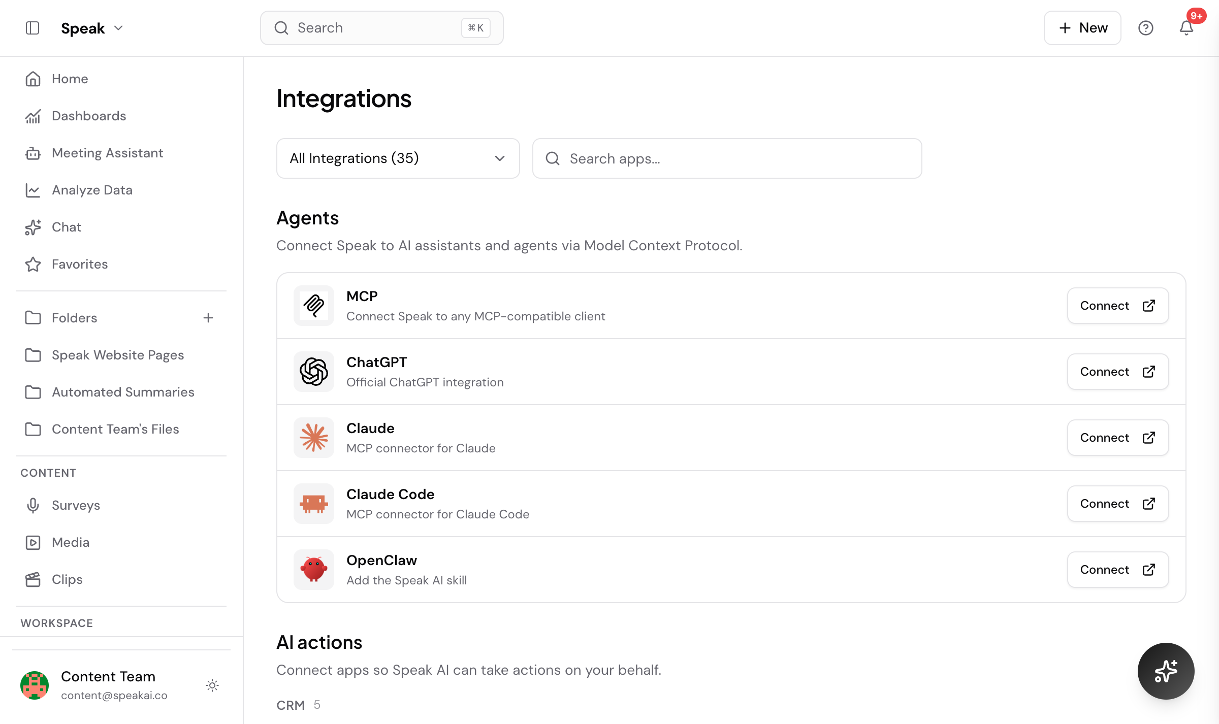 Speak connector for Claude, ChatGPT, and Cursor